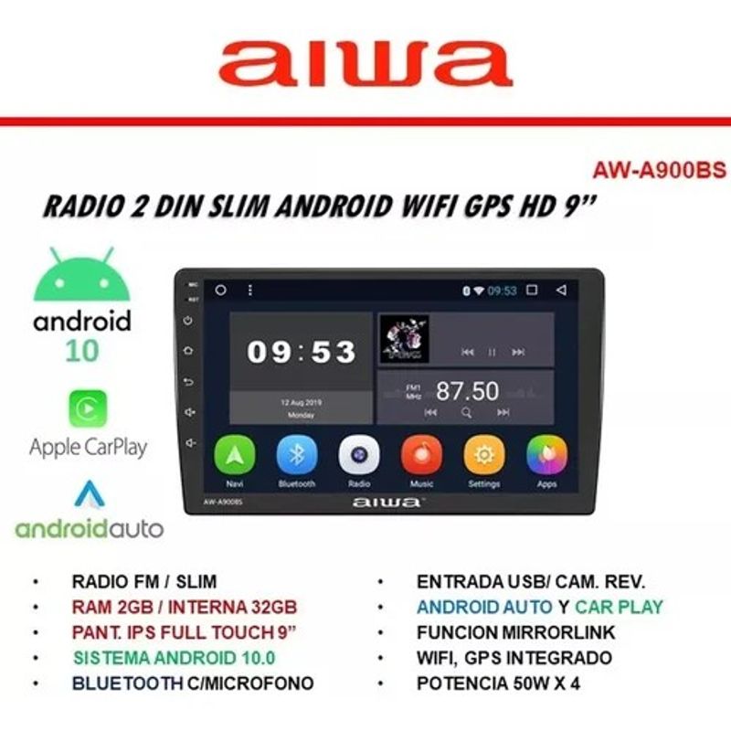 AIWA - RADIO PARA AUTO AIWA PANTALLA 9" ANDROID 10 32GB AW900BS