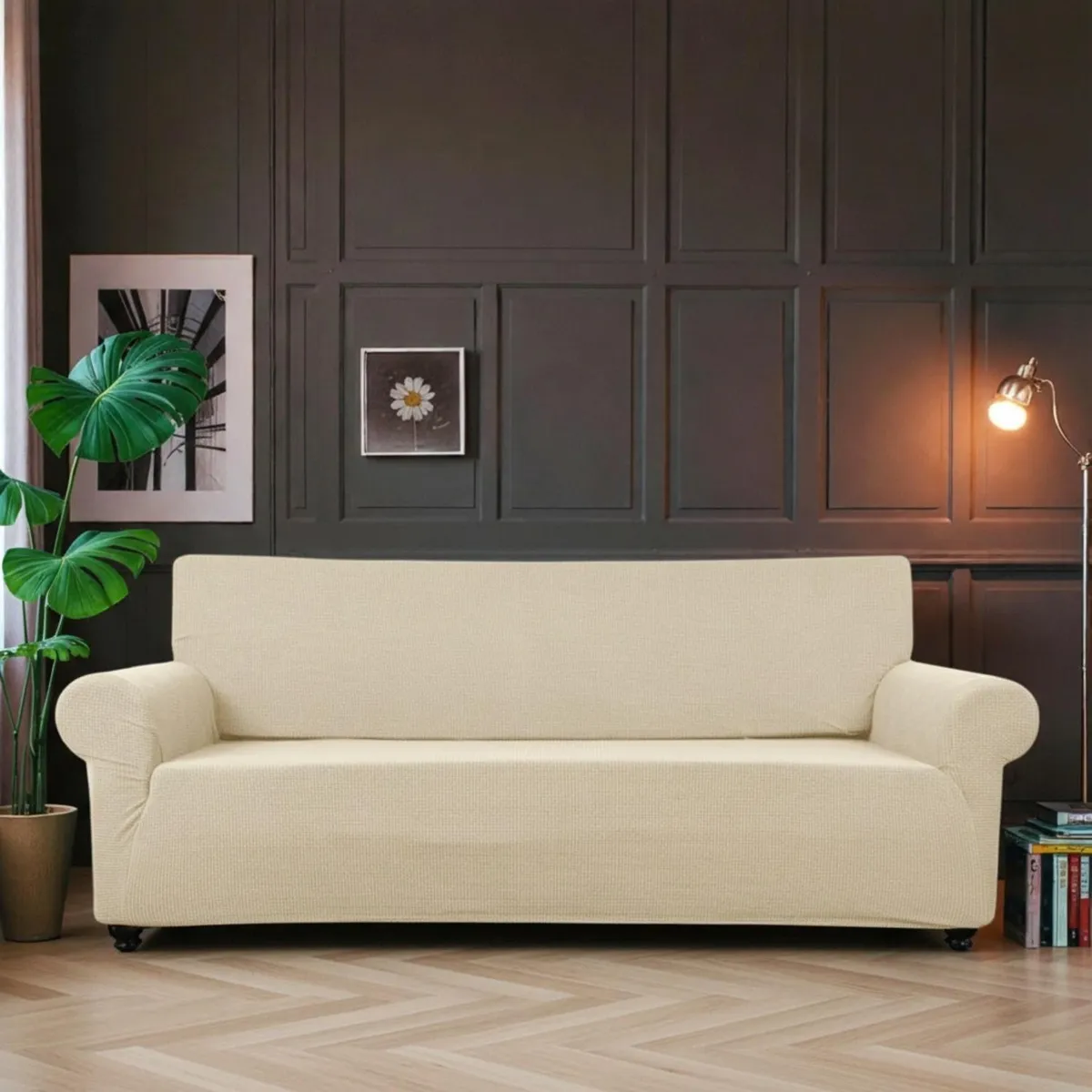 GENERICO - Funda Protectora Para Sofá De 3 Cuerpos Tela Cuadrille - Beige