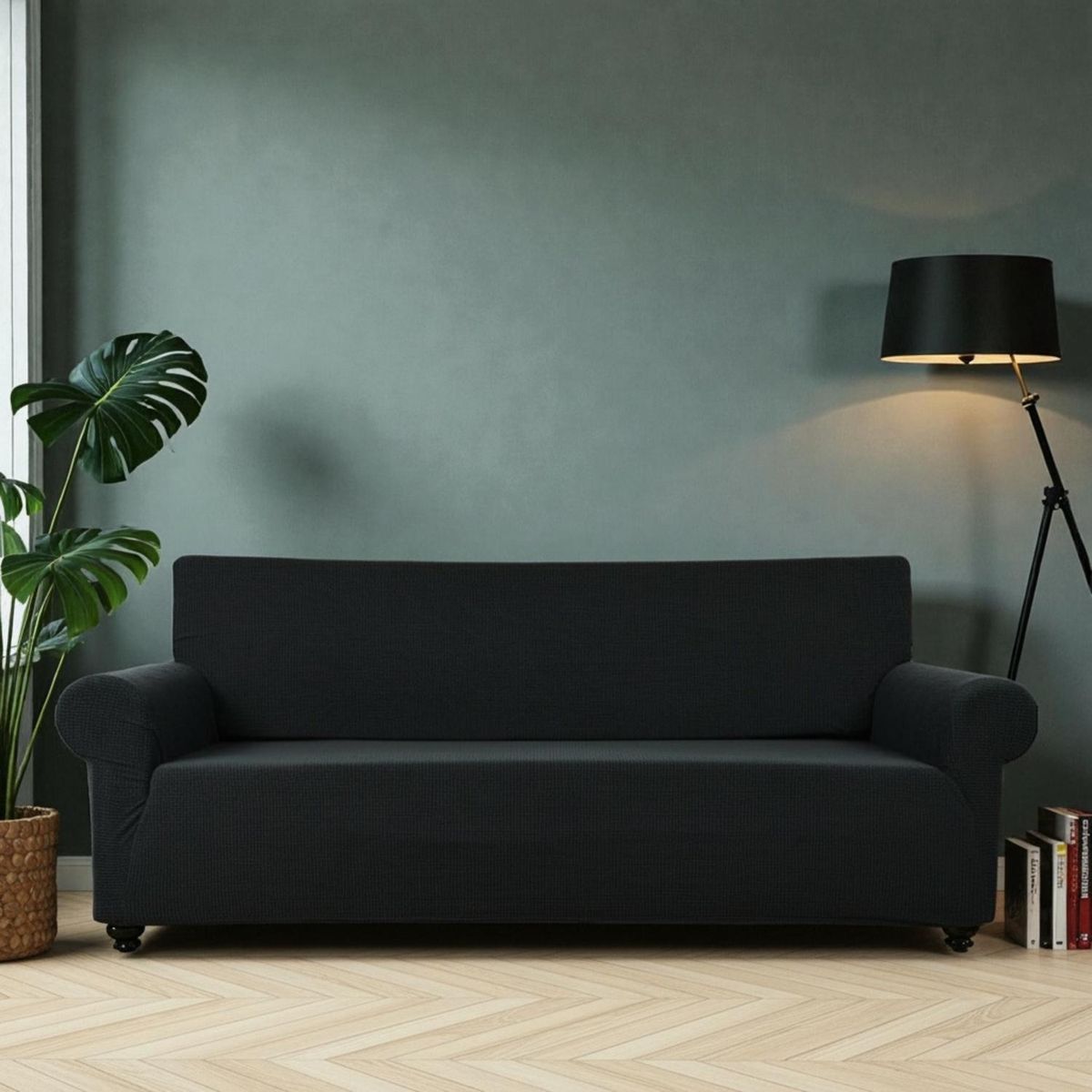 GENERICO - Funda Protectora Para Sofá De 3 Cuerpos Tela Cuadrille - Negro