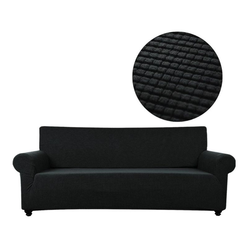 GENERICO - Funda De Sillon Tela Elasticada Cuadrille 3 Cuerpos Sofa Negro