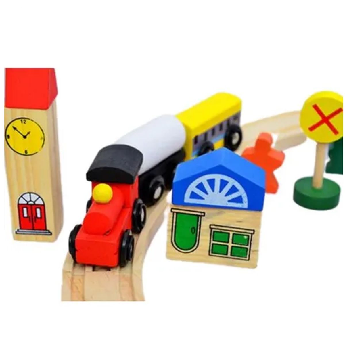 GENERICO - Tren de madera con riel 48 pcs multicolor