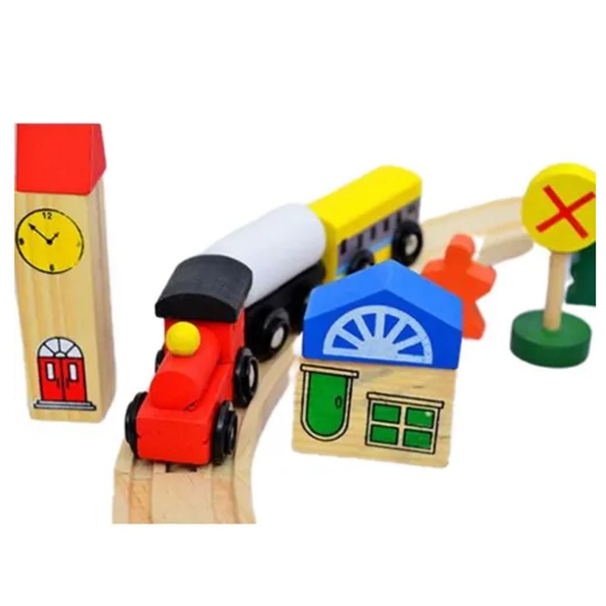 GENERICO - Tren de madera con riel 48 pcs multicolor