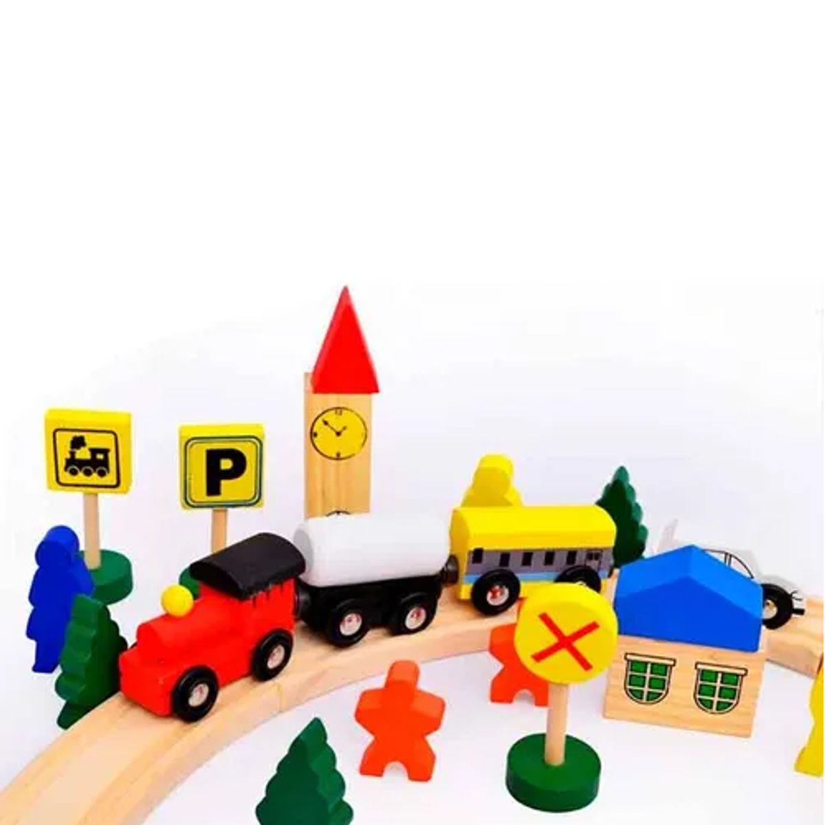 GENERICO - Tren de madera con riel 48 pcs multicolor