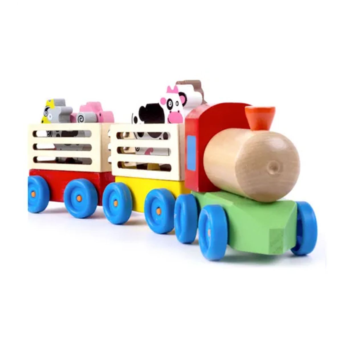 GENERICO - Tren de madera de juguete con animales de granja multicolor