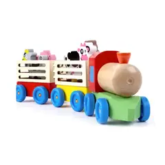 GENERICO - Tren de madera de juguete con animales de granja multicolor