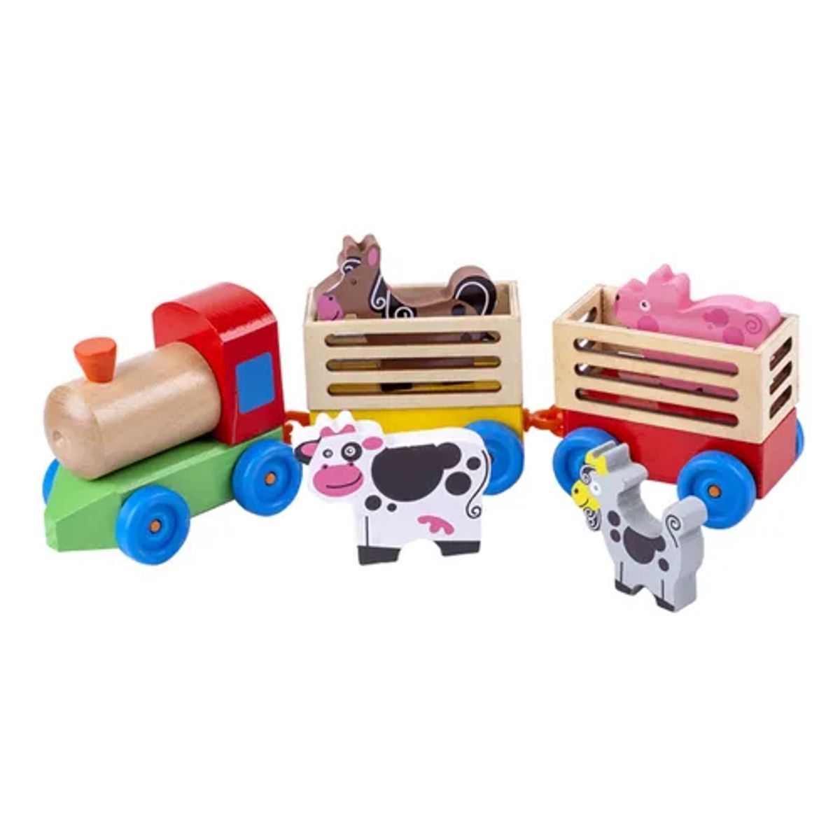 GENERICO - Tren de madera de juguete con animales de granja multicolor