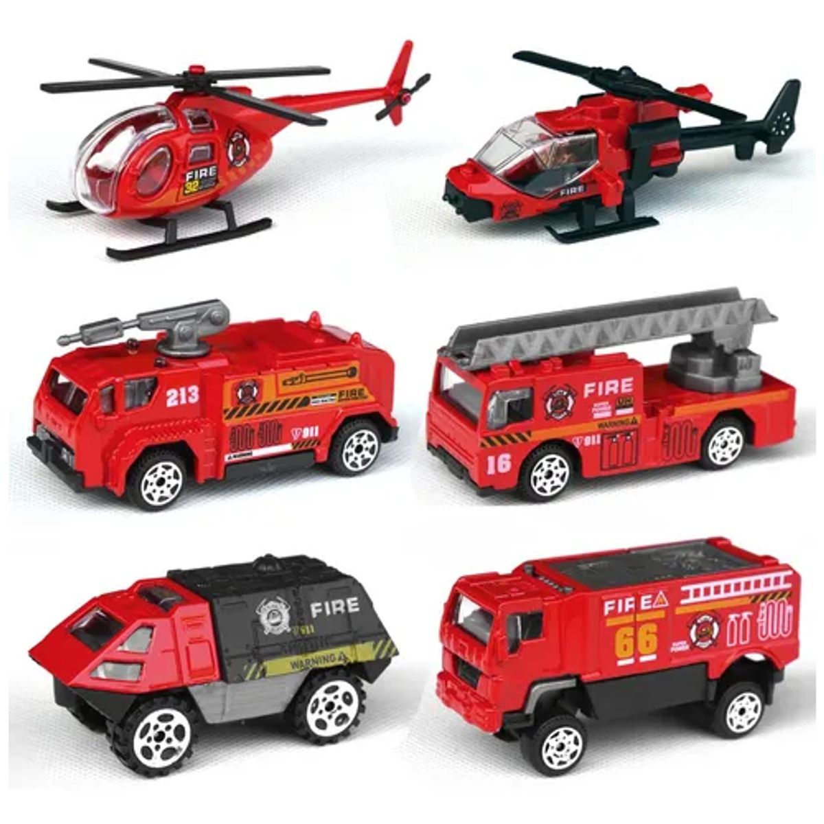 GENERICO - Juego de 6 modelos de camión de bomberos color rojo