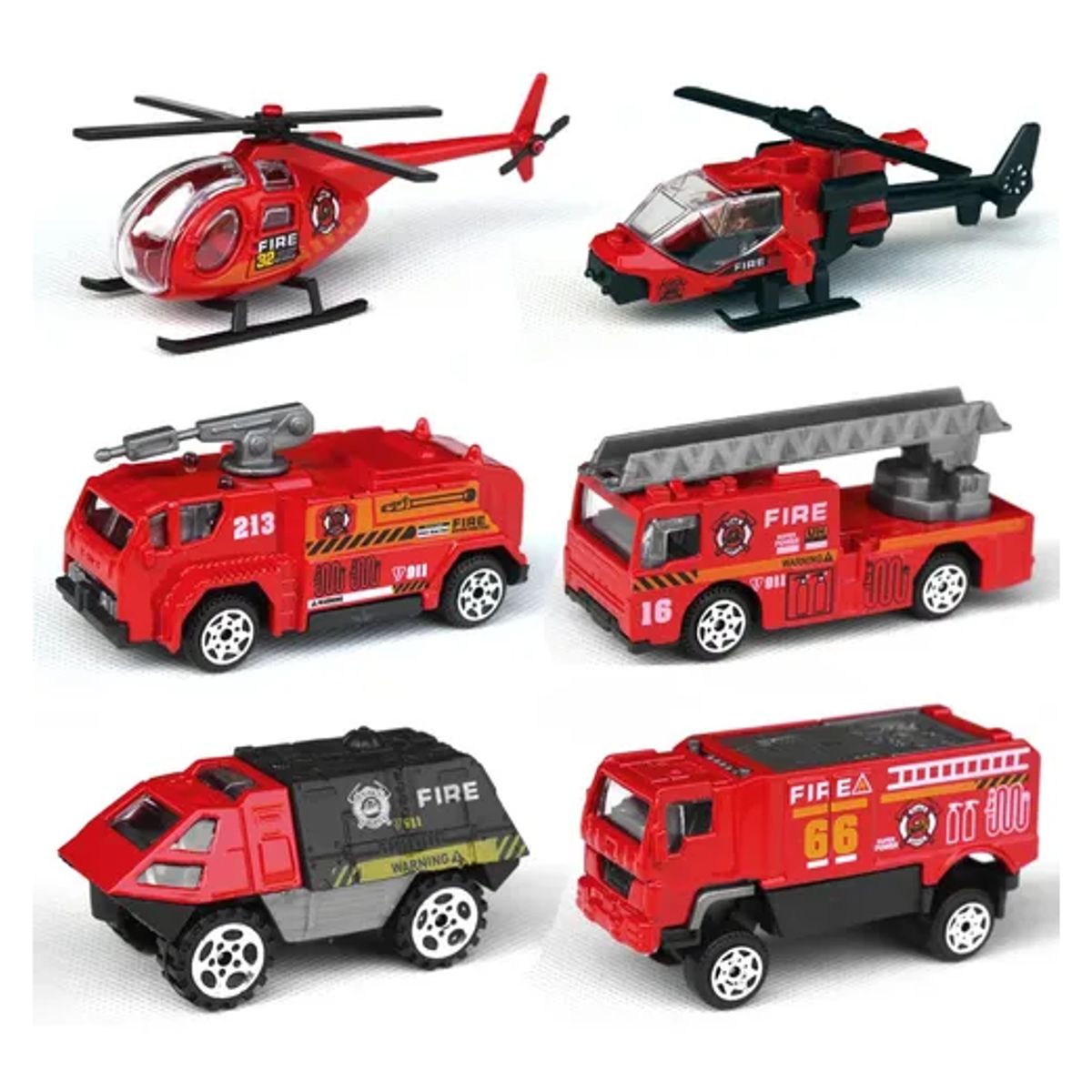 GENERICO - Juego de 6 modelos de camión de bomberos color rojo