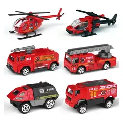 GENERICO - Juego de 6 modelos de camión de bomberos color rojo