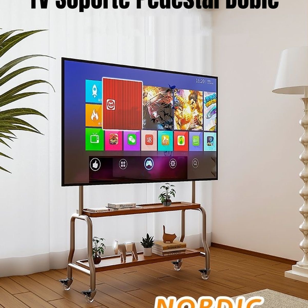 LUBABYCAS - Soporte TV Rack Pedestal 40”-75” Ruedas Doble Almacenamiento