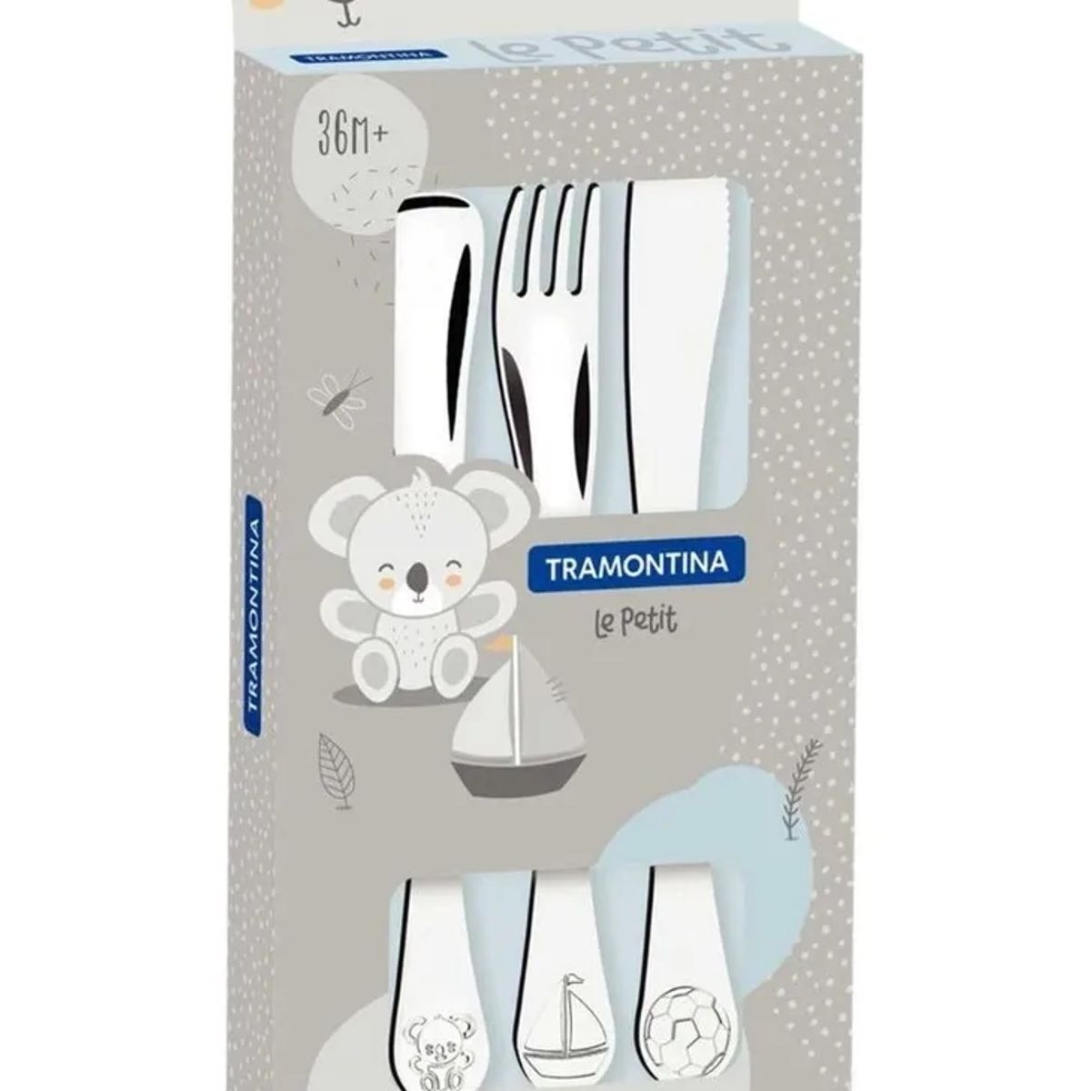 TRAMONTINA - Set de 3 cubiertos de metal para bebé 36 meses OSITO