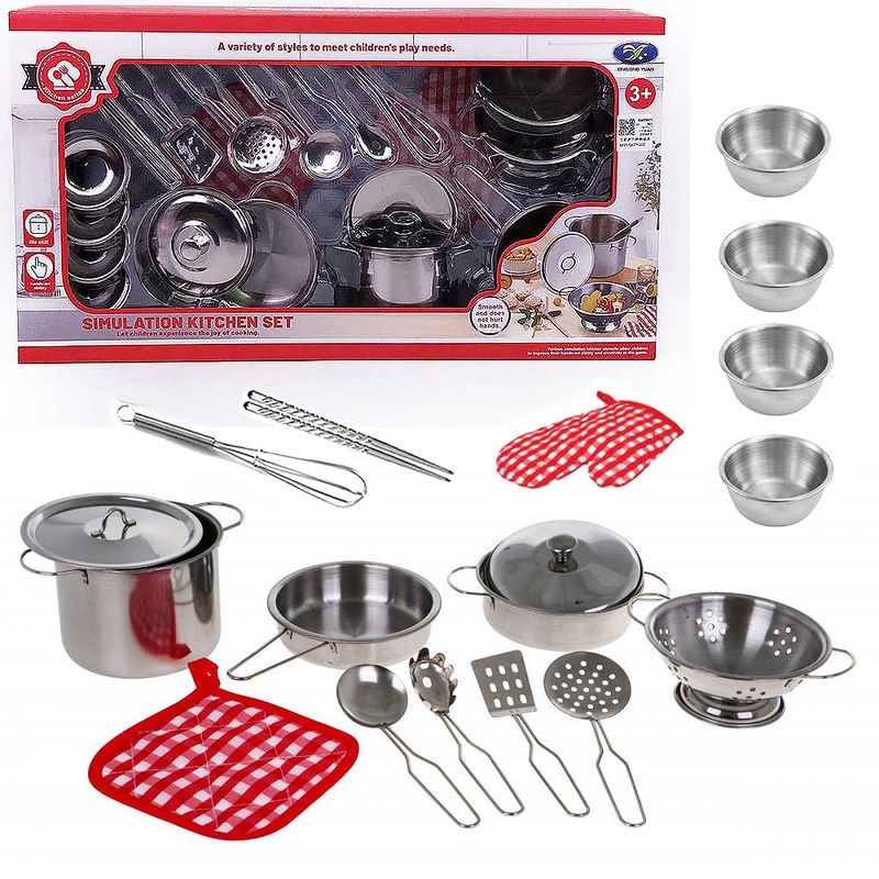 GENERICO - Set De Cocina Ollas 18 Piezas Acero Inoxidable Juguete Niños