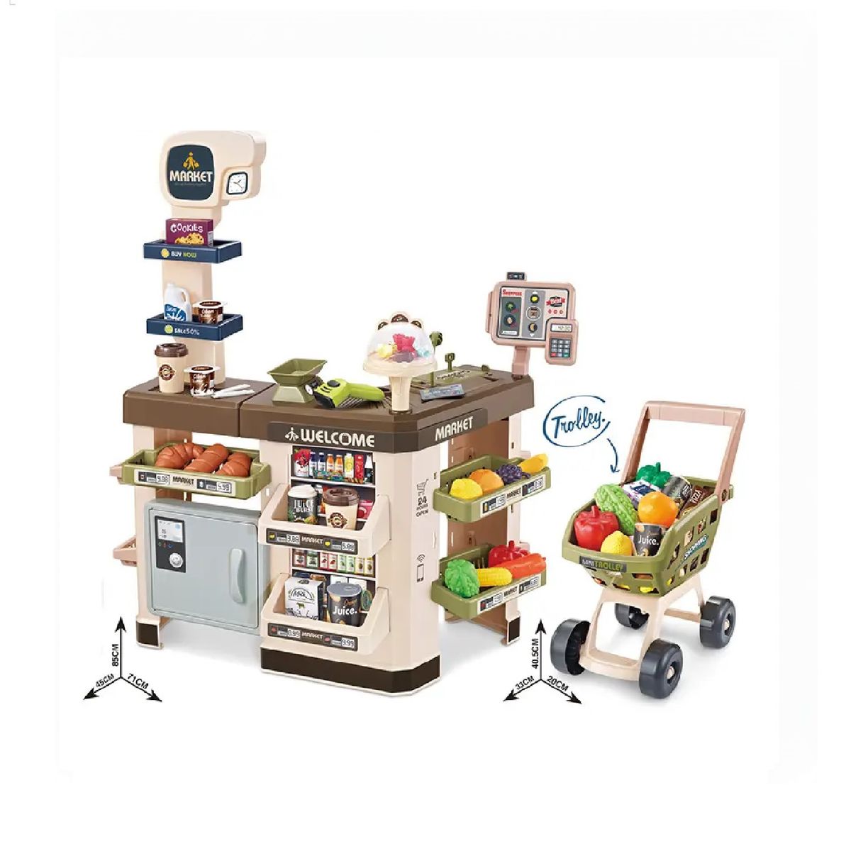 GENERICO - Mnisupermercado juguete carrito 85 cm 63 piezas