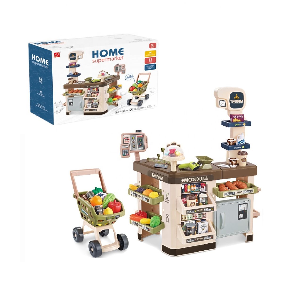 GENERICO - Mnisupermercado juguete carrito 85 cm 63 piezas