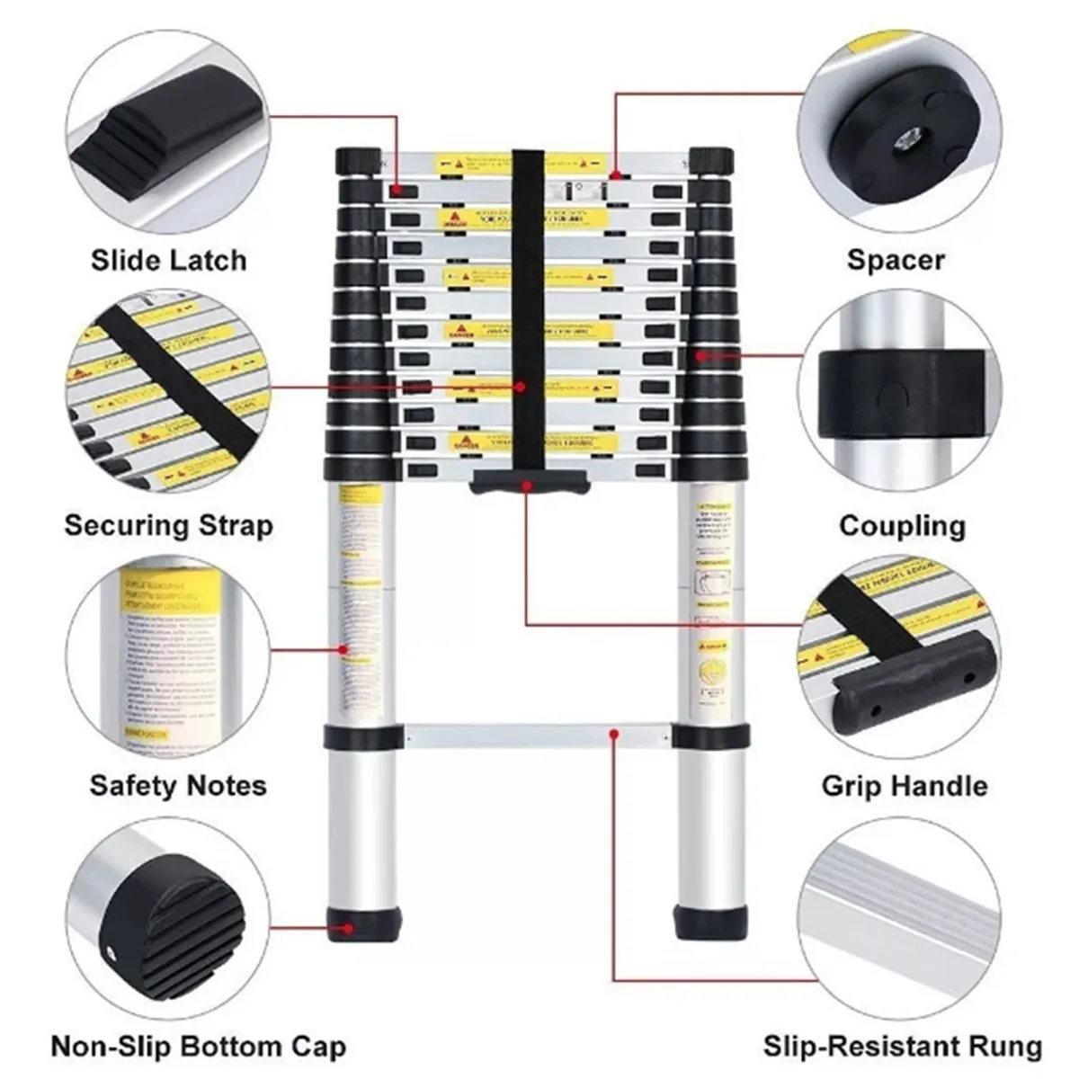 GENERICO - Escalera Telescópica 3.8 Metros Aluminio 150 Kg