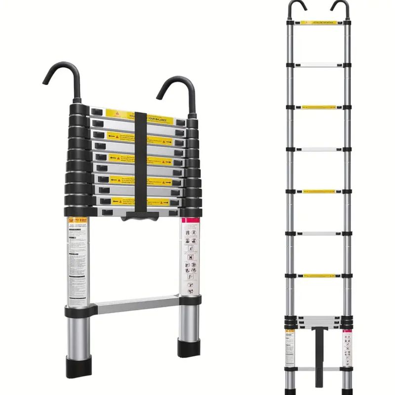 GENERICO - Escalera Telescópica 3.8 Metros Aluminio 150 Kg Con Ganchos