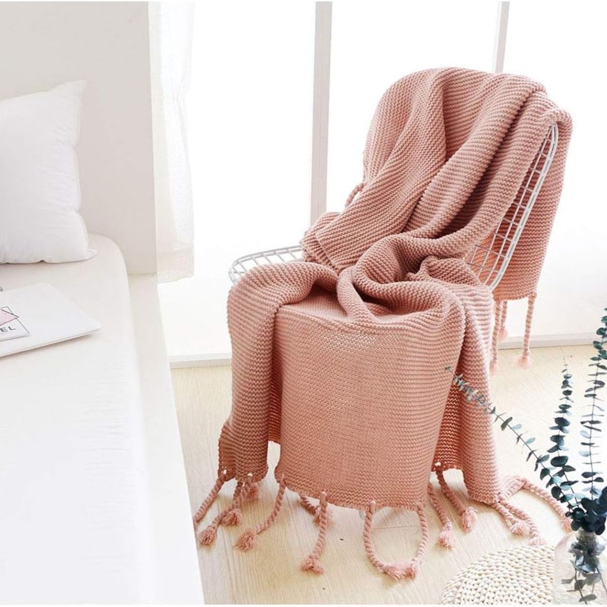 GENERICO - Manta Encaje De Lana Gruesa Tejida A Mano Premium 150x230cm Rosa