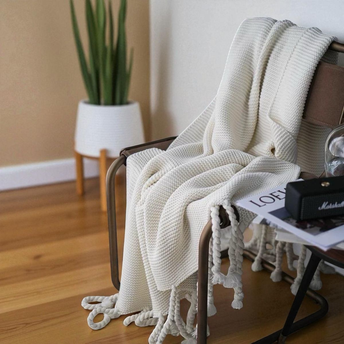 GENERICO - Manta Encaje De Lana Gruesa Tejida A Mano Premium 150x230cm Crema