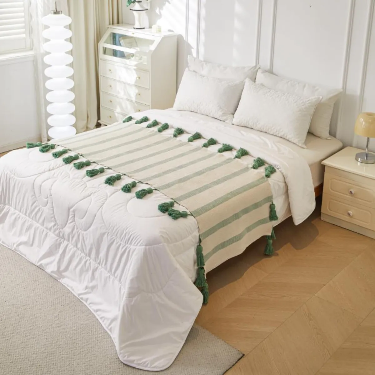 GENERICO - Piecera de Algodón-Lino Flecos Verde 70x210cm King