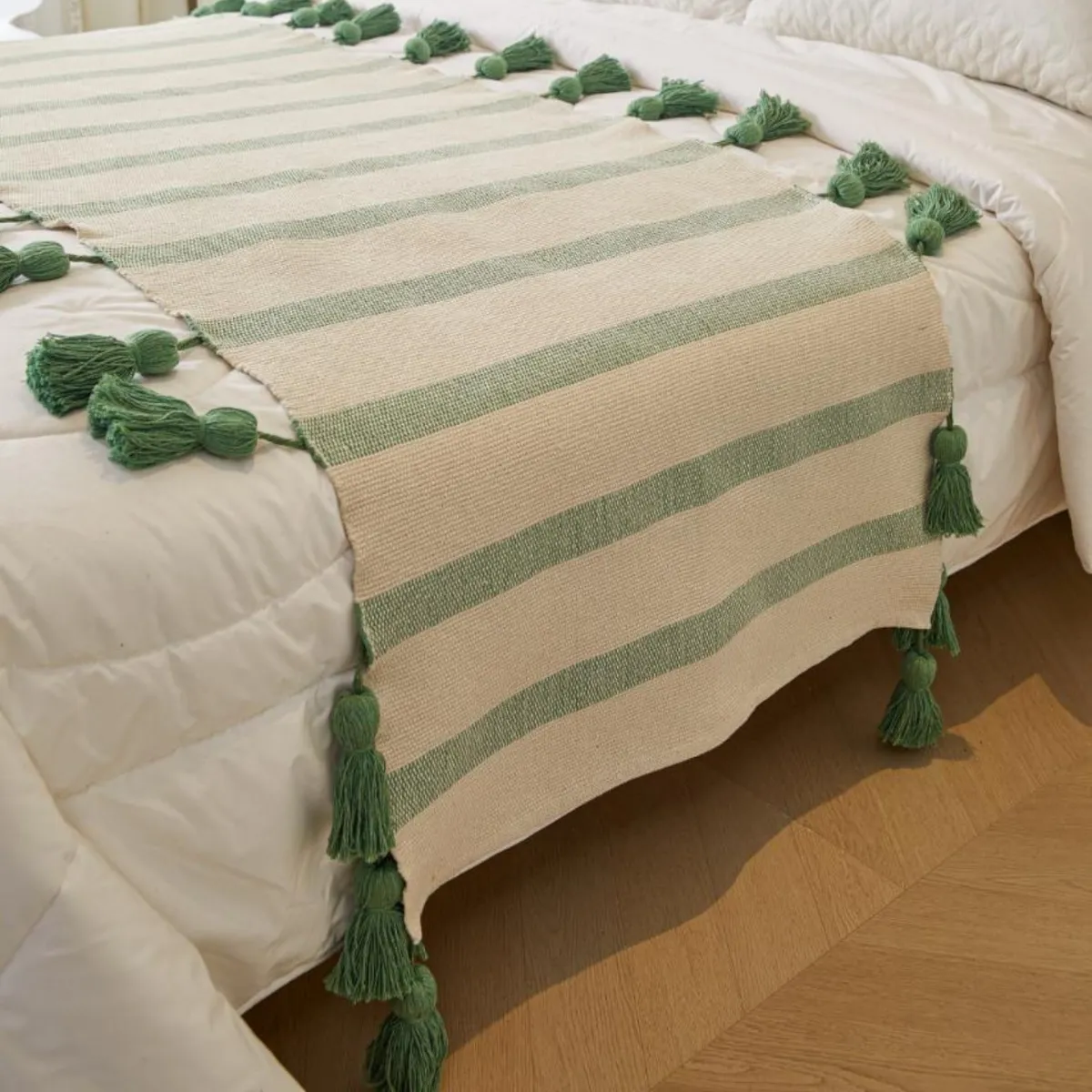 GENERICO - Piecera de Algodón-Lino Flecos Verde 70x210cm King