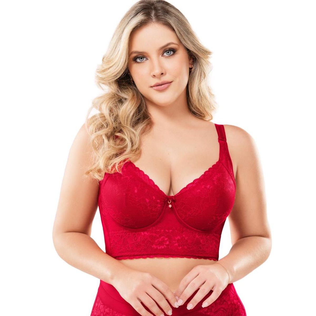 CAROL - Sostén Push Up Encaje Tull Rojo Candy Carmine - Rojo