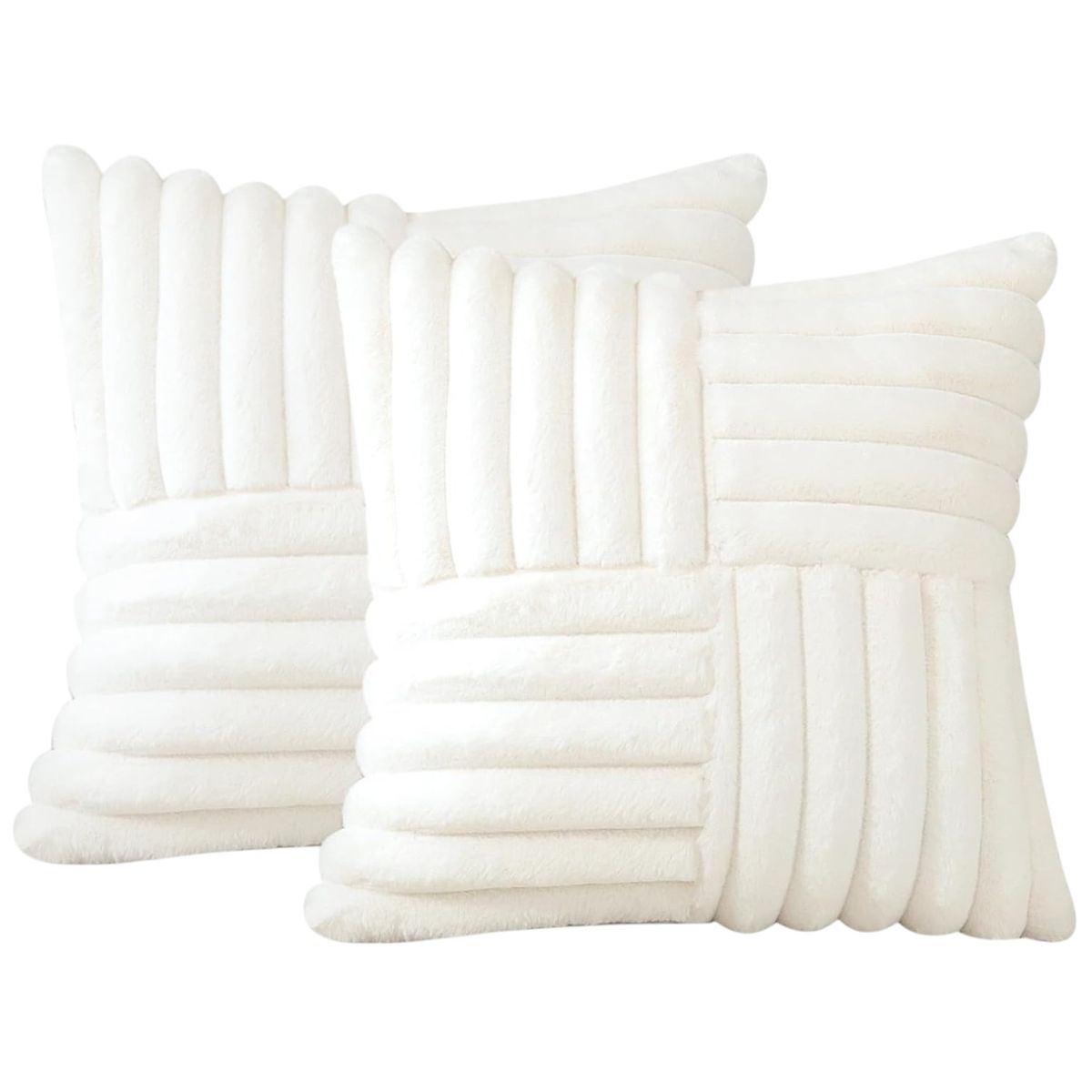 GENERICO - Pack De 02 Fundas De Cojín Pelo De Conejo De Imitación 45x45 Blanco