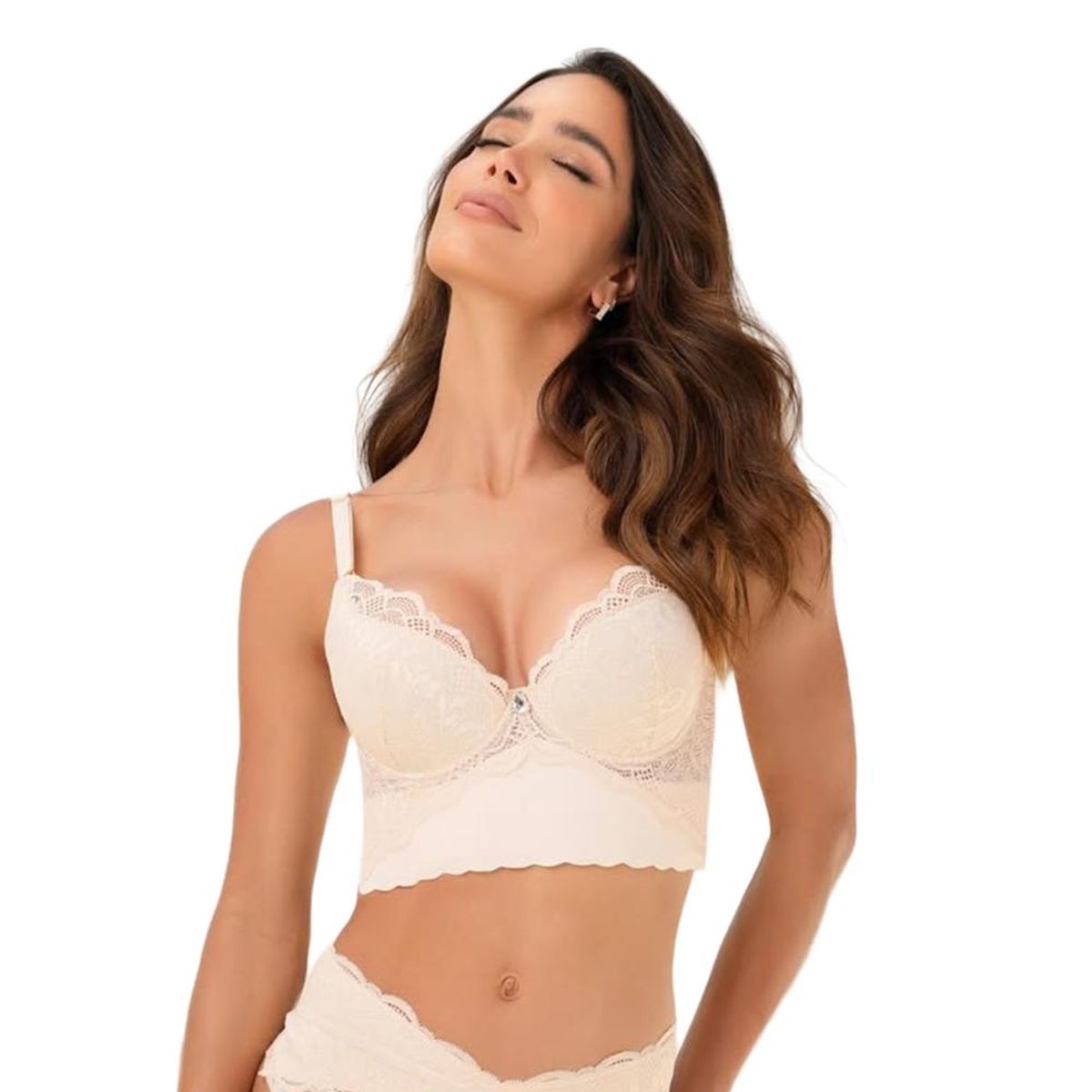 CAROL - Sostén Push Up Encaje Tull Blanco Perla - Blanco