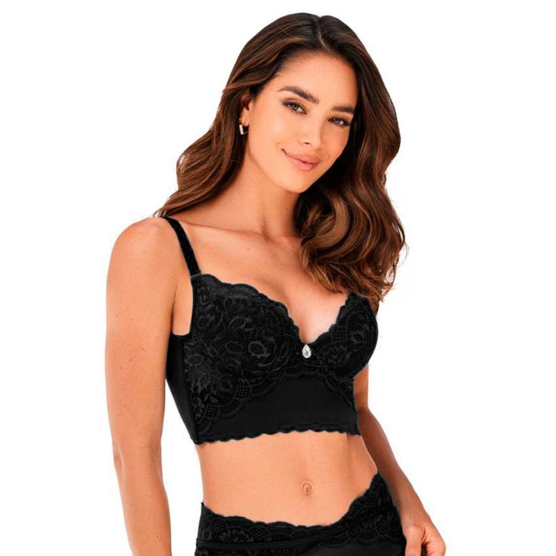 CAROL - Sostén Push Up Encaje Tull Negro Carmine - Negro