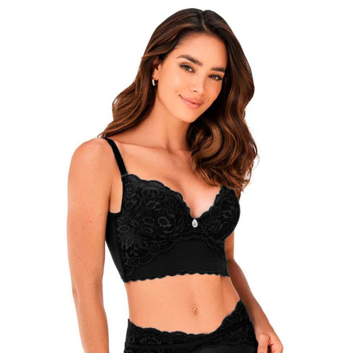 CAROL - Sostén Push Up Encaje Tull Negro Carmine - Negro