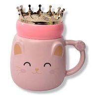 Taza Mug Gatito Con Corona Rey Reina Tazón Kawaii Catlover Rosa