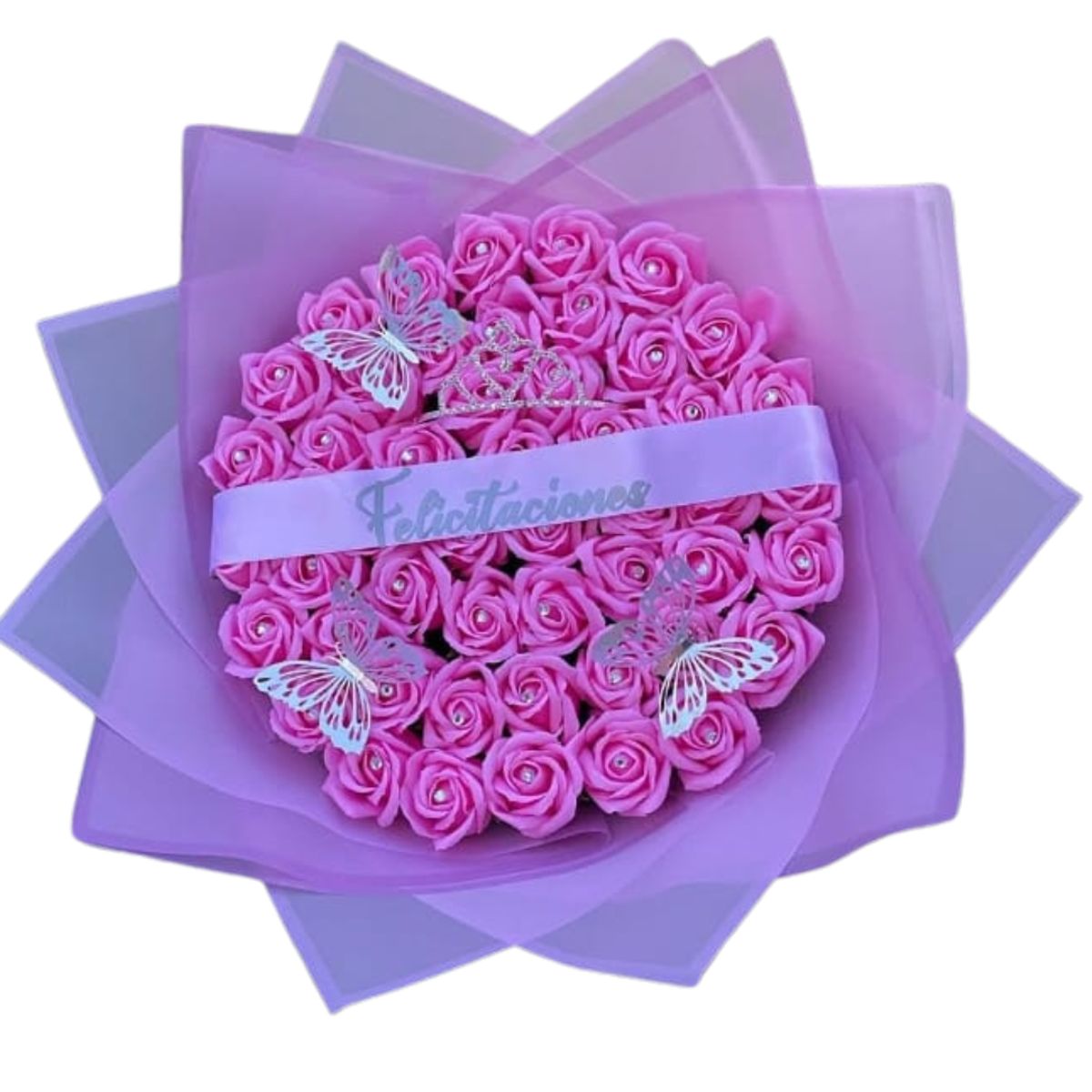 GENERICO - Ramo Buchón de 60 Rosas Eternas de Jabón Rosadas con cinta