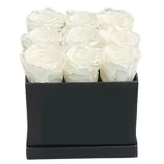 GENERICO - Box Cuadrado de 9 Rosas Blancas Eternas de Jabón