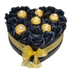 GENERICO - Box Corazón 18 Rosas Negras Eternas de Jabón y 6 Bombones