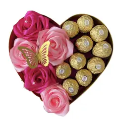 GENERICO - Box Corazón 5 Rosas Eternas de Jabón y 10 Bombones