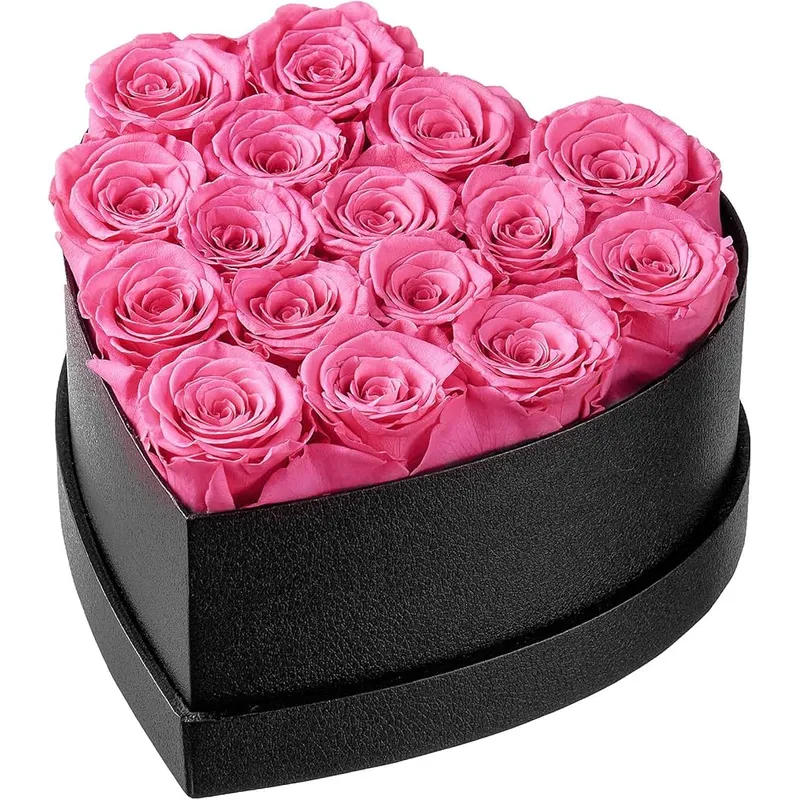 GENERICO - Box Corazón 16 Rosas Fucsias Eternas de Jabón
