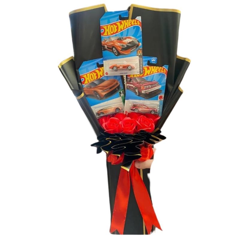 GENERICO - Bouquet de 8 Rosas Eternas de Jabón y 3 Carritos Hot Wheels