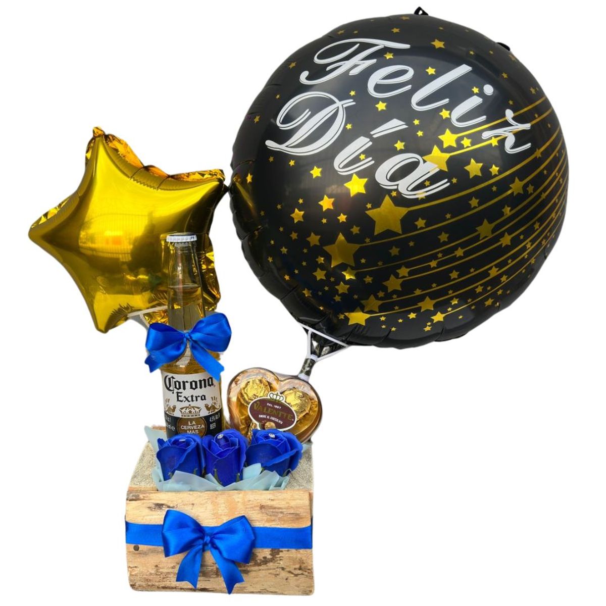 GENERICO - Base de Rosas Eternas Cerveza Bombones Corazón y Globos