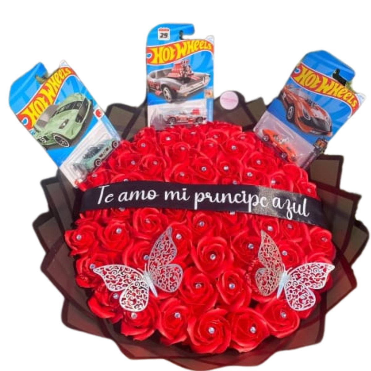GENERICO - Bouquet de 60 Rosas Eternas Rojas y 3 Hot Wheels