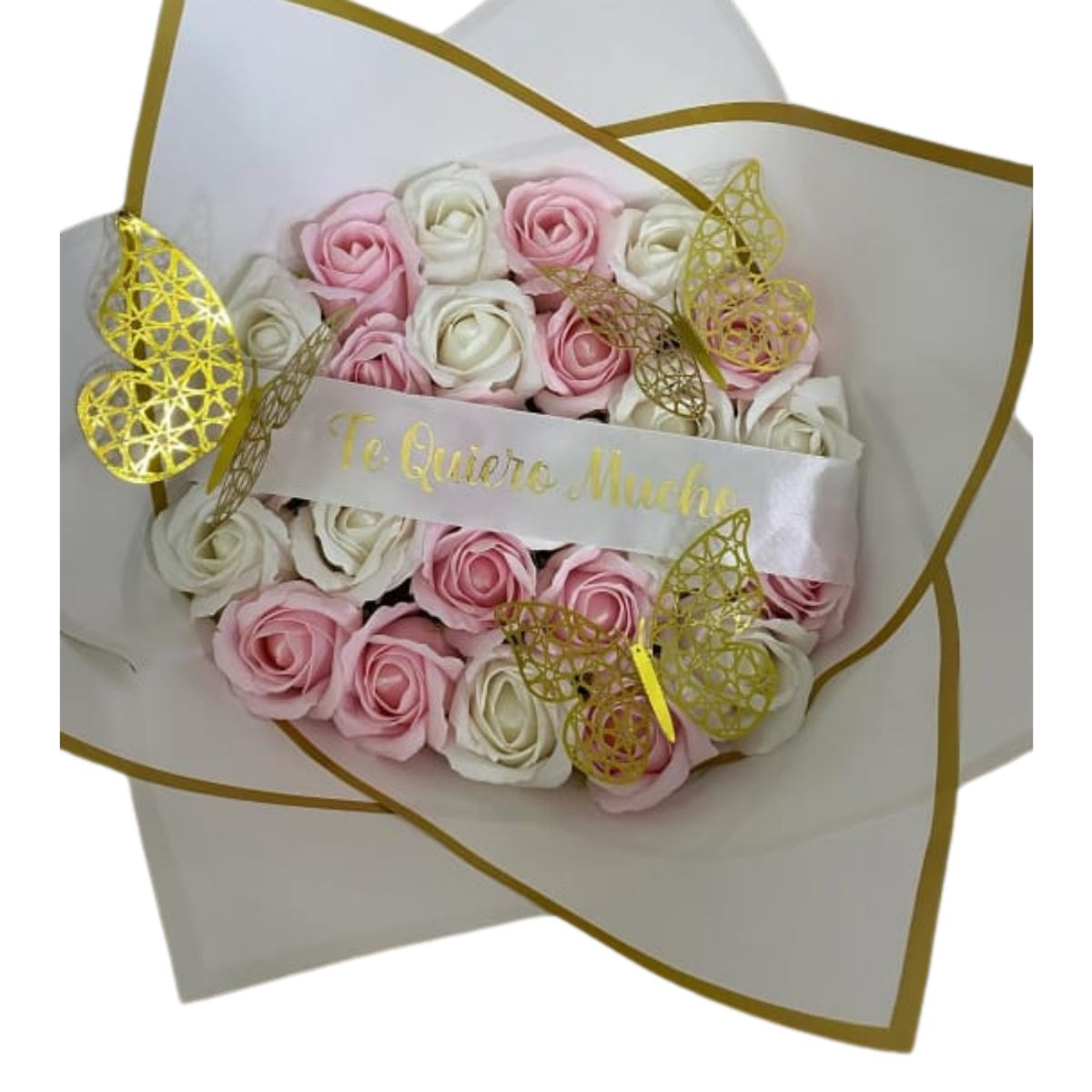 GENERICO - Bouquet de 25 Rosas Eternas Blancas y Rosadas