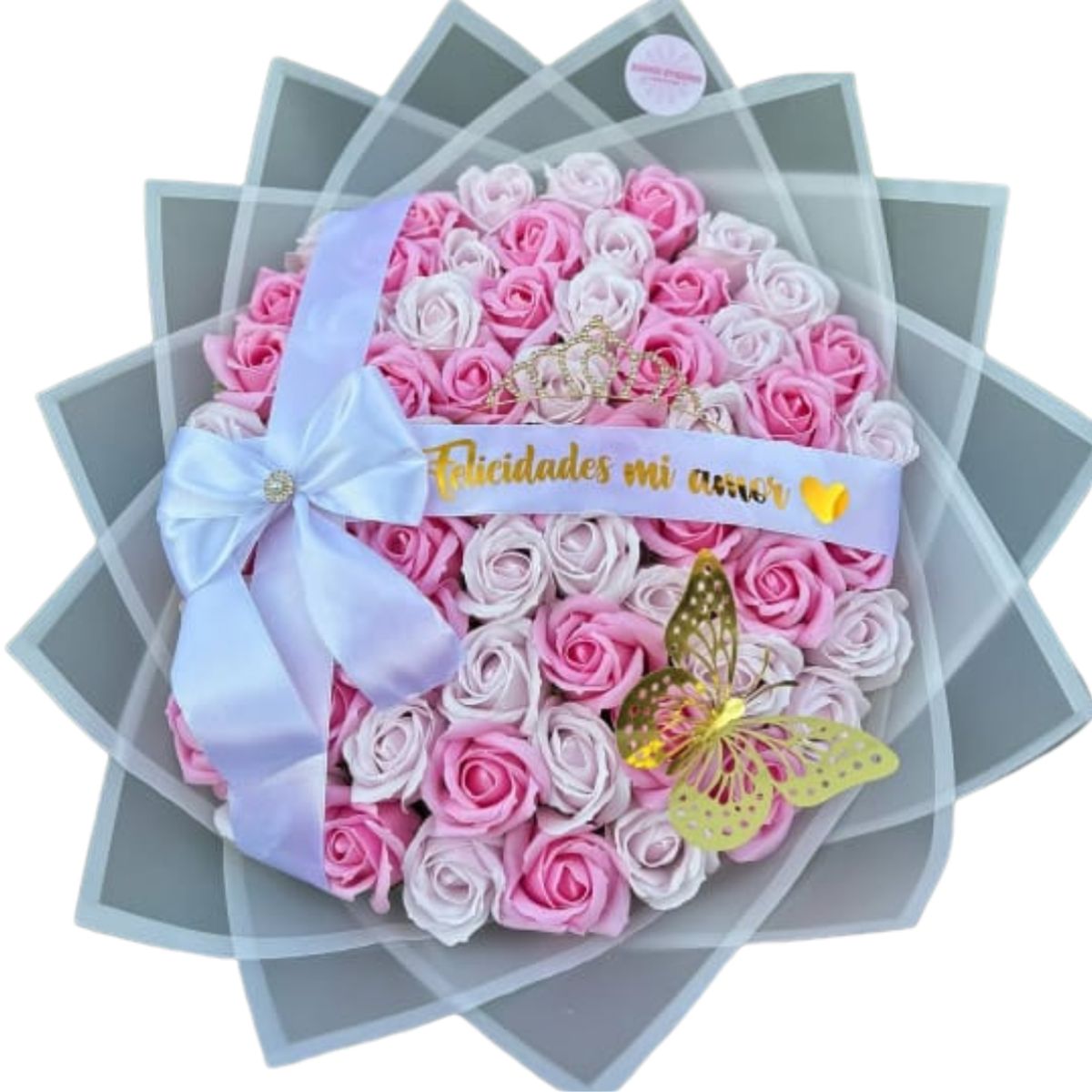 GENERICO - Bouquet de 100 Rosas Blancas y Rosadas Eternas