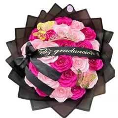 GENERICO - Bouquet de 50 Rosas Fucsias y Rosadas Eternas de Graduación
