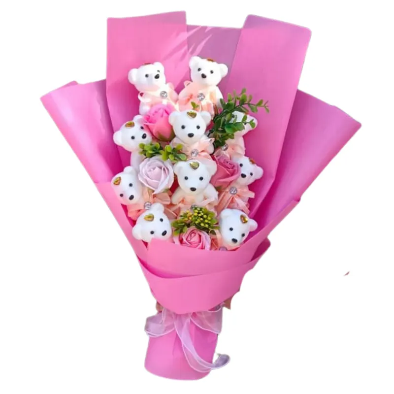 GENERICO - Bouquet Rosas Eternas y 10 Peluchitos