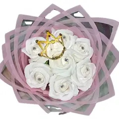 GENERICO - Bouquet 10 Rosas Blancas Eternas y Corona