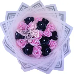 GENERICO - Bouquet 25 Rosas Negras y Rosadas Eternas