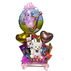 GENERICO - Regalo para Niños con Oso 20cm y Dulces y Globos