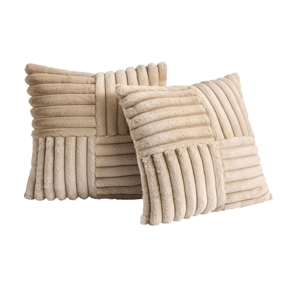 GENERICO - Pack De 02 Fundas De Cojín Pelo De Conejo De Imitación 45x45 Beige