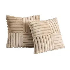 GENERICO - Pack De 02 Fundas De Cojín Pelo De Conejo De Imitación 45x45 Beige