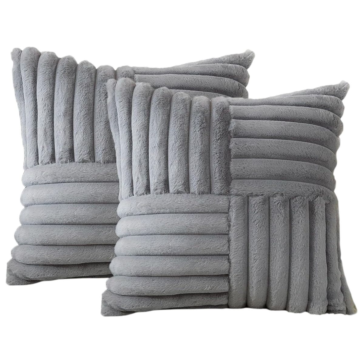 GENERICO - Pack De 02 Fundas De Cojín Pelo De Conejo De Imitación 45x45 Gris