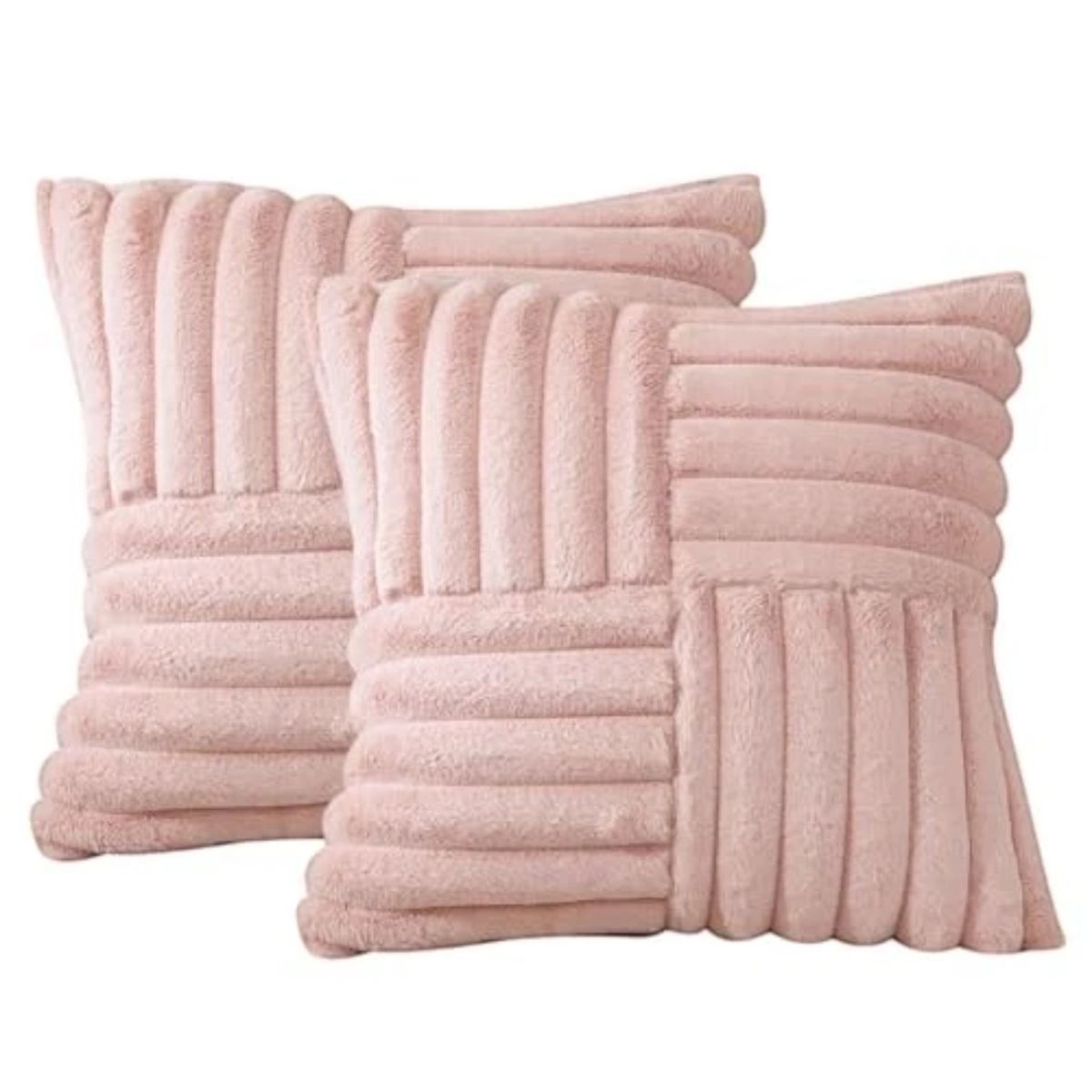 GENERICO - Pack De 02 Fundas De Cojín Pelo De Conejo De Imitación 45x45 Rosa