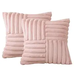 GENERICO - Pack De 02 Fundas De Cojín Pelo De Conejo De Imitación 45x45 Rosa
